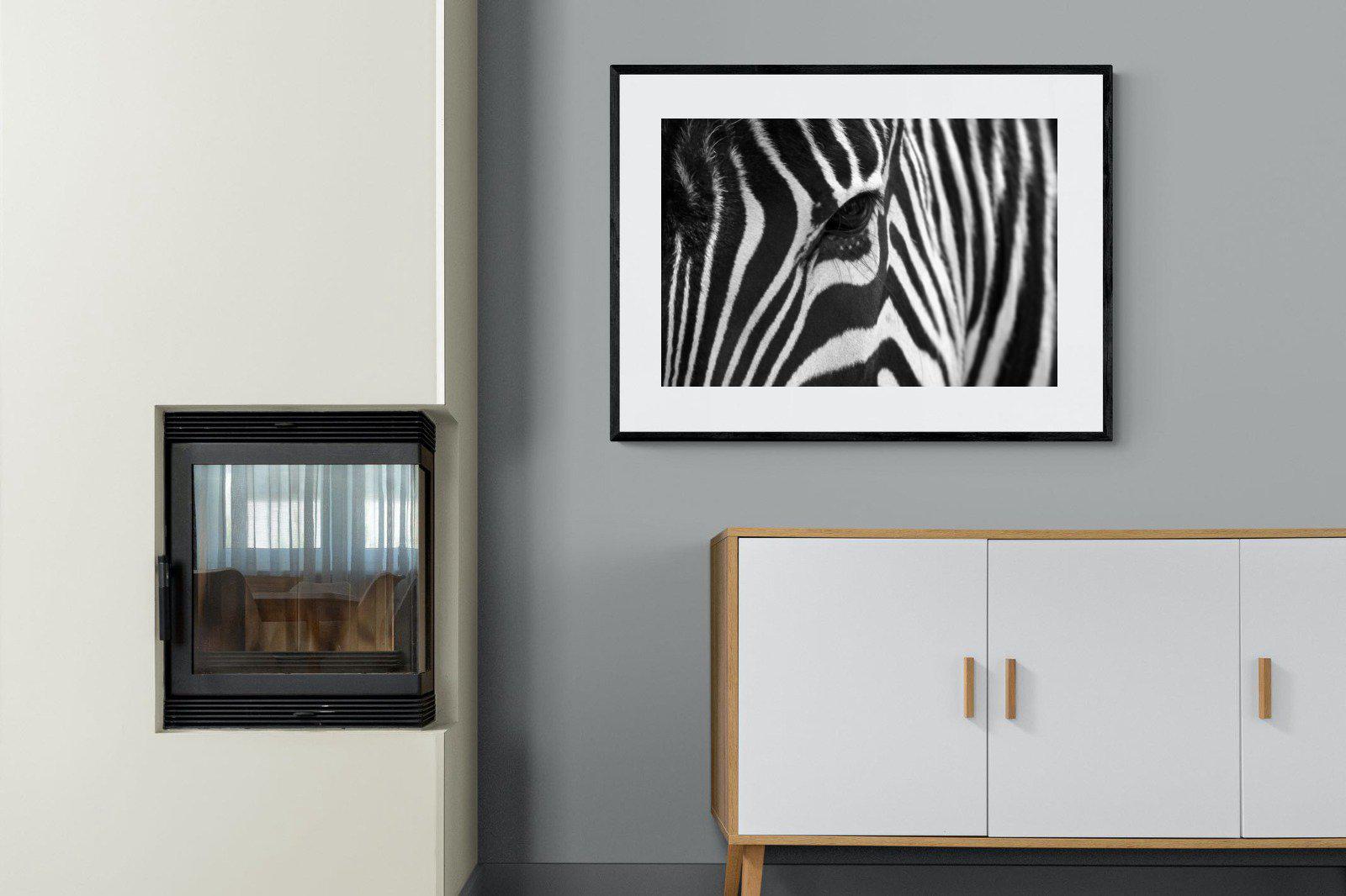 Zebra Eye-Wall_Art-100 x 75cm-Framed Print-Black-Pixalot