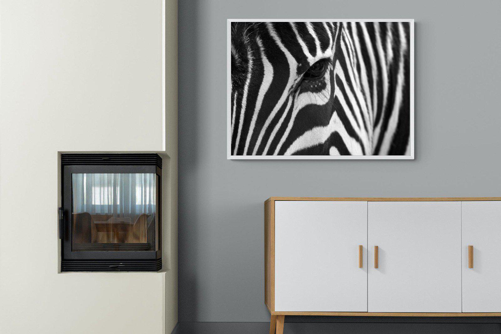 Zebra Eye-Wall_Art-100 x 75cm-Mounted Canvas-White-Pixalot