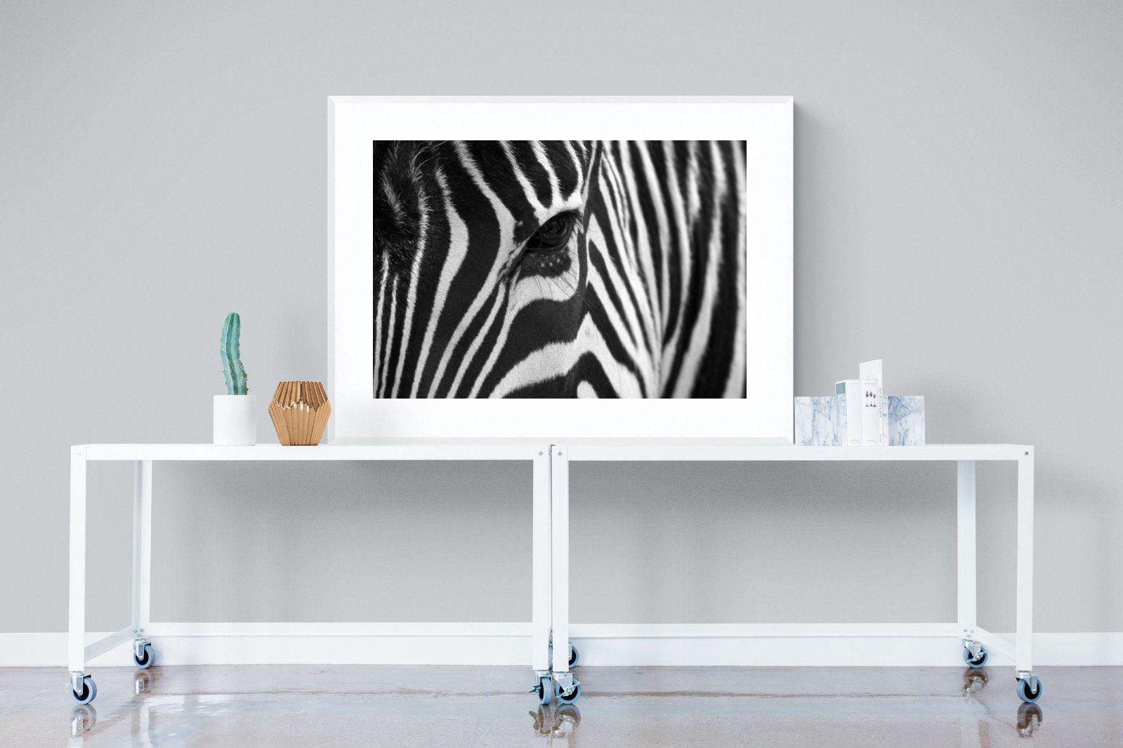 Zebra Eye-Wall_Art-120 x 90cm-Framed Print-White-Pixalot