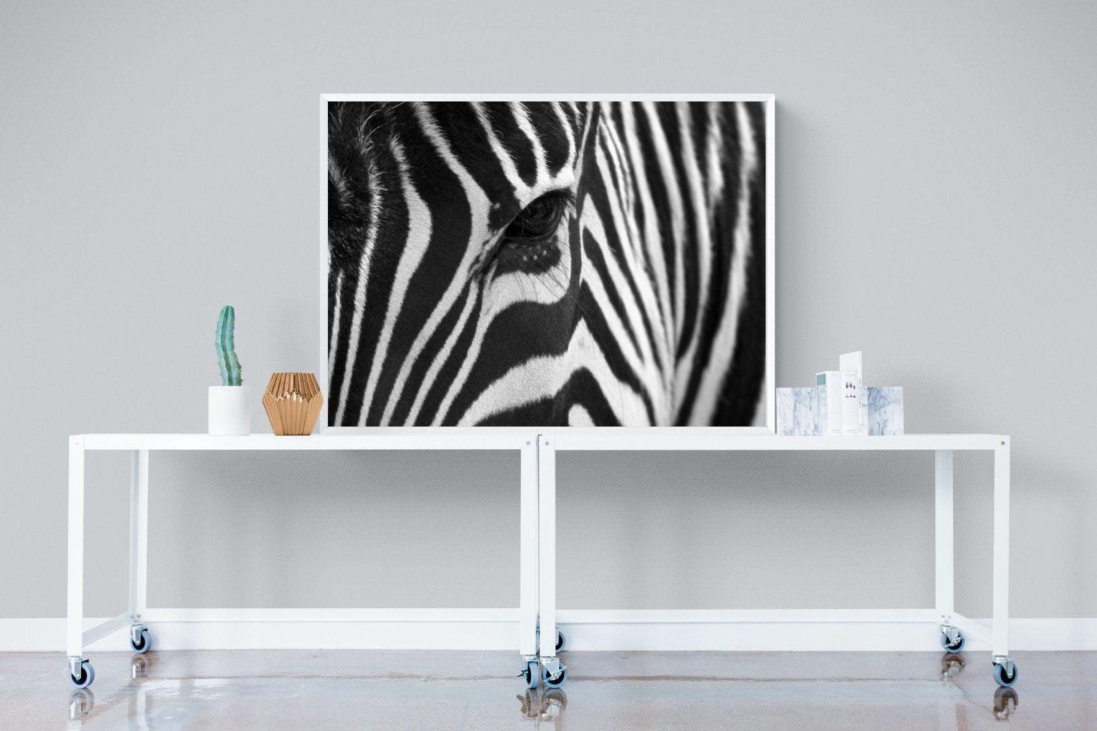 Zebra Eye-Wall_Art-120 x 90cm-Mounted Canvas-White-Pixalot