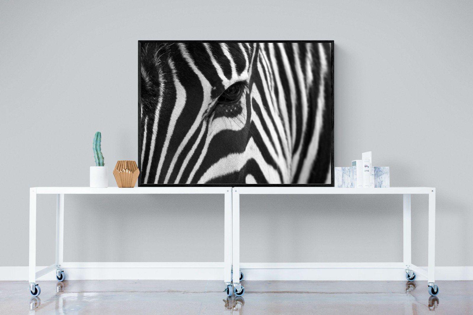 Zebra Eye-Wall_Art-120 x 90cm-Mounted Canvas-Black-Pixalot