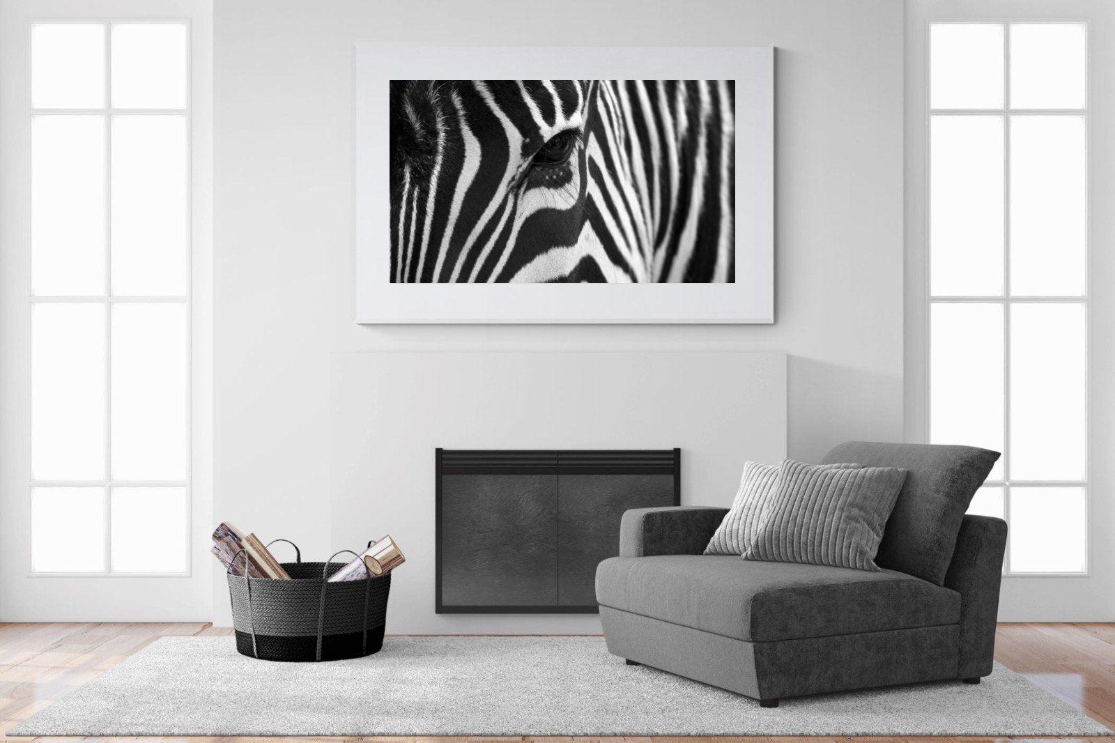 Zebra Eye-Wall_Art-150 x 100cm-Framed Print-White-Pixalot