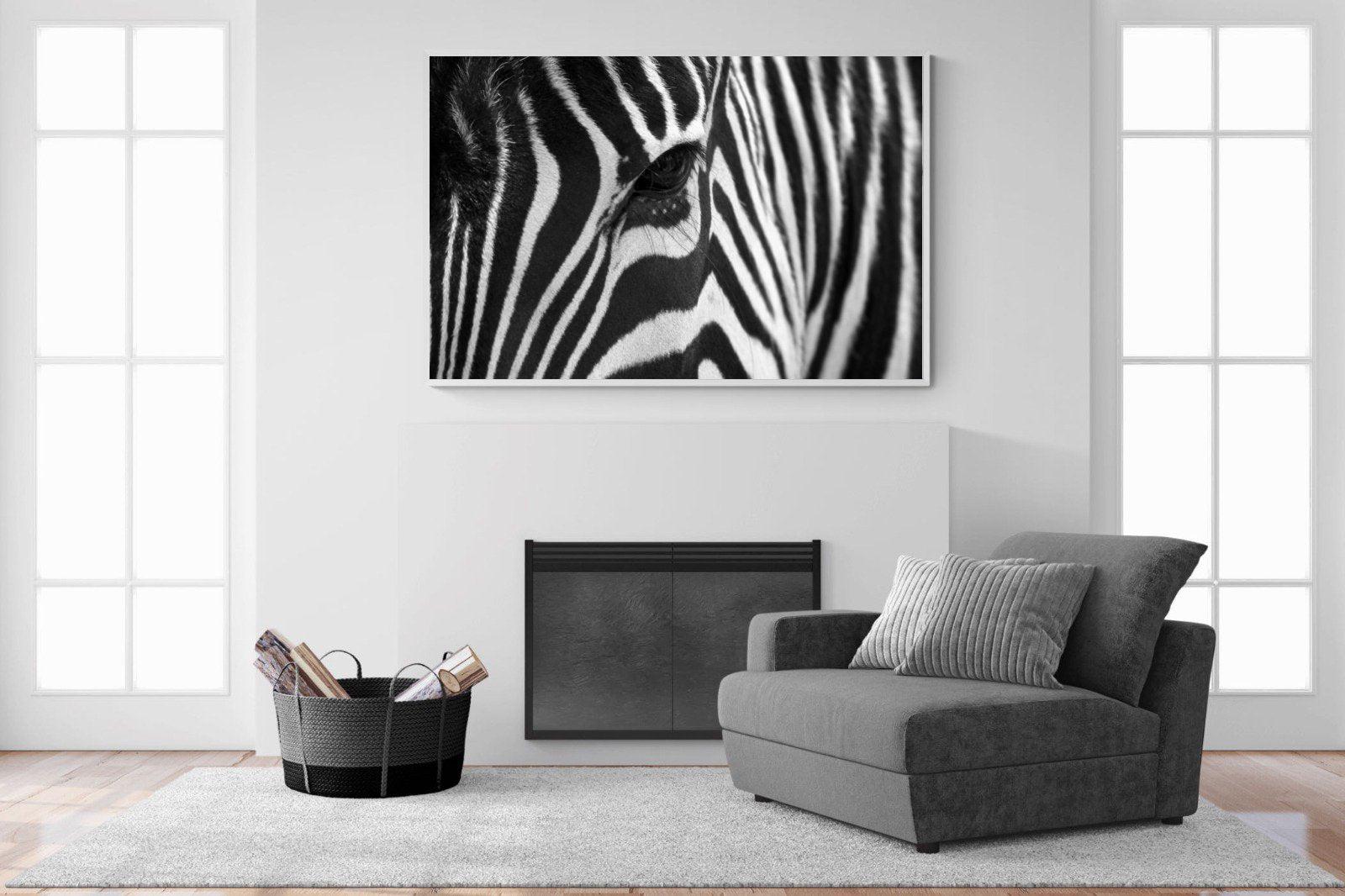 Zebra Eye-Wall_Art-150 x 100cm-Mounted Canvas-White-Pixalot