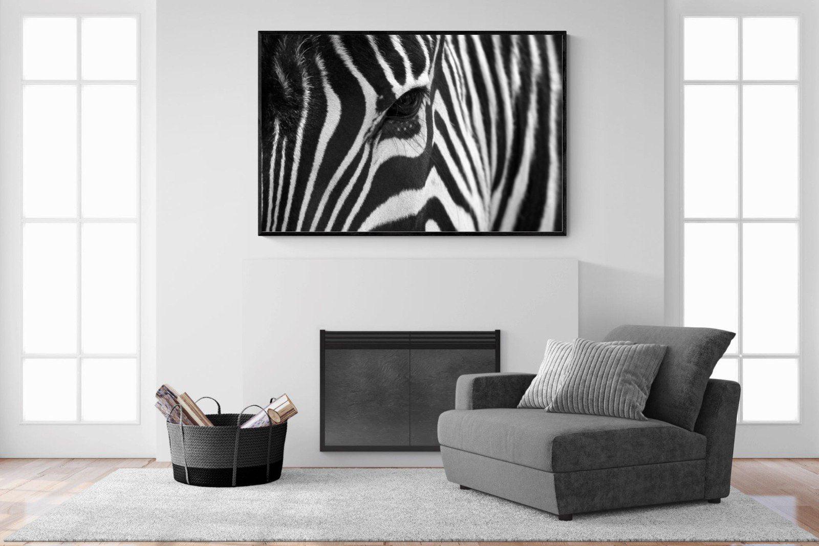 Zebra Eye-Wall_Art-150 x 100cm-Mounted Canvas-Black-Pixalot