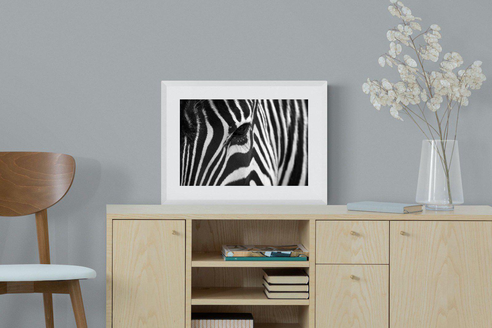 Zebra Eye-Wall_Art-60 x 45cm-Framed Print-White-Pixalot