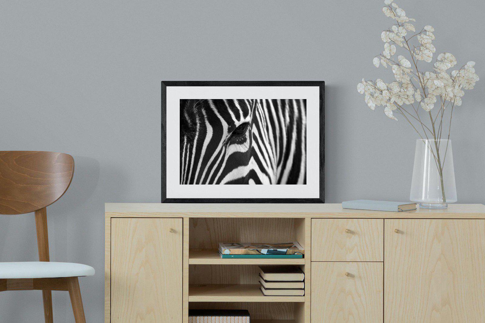 Zebra Eye-Wall_Art-60 x 45cm-Framed Print-Black-Pixalot