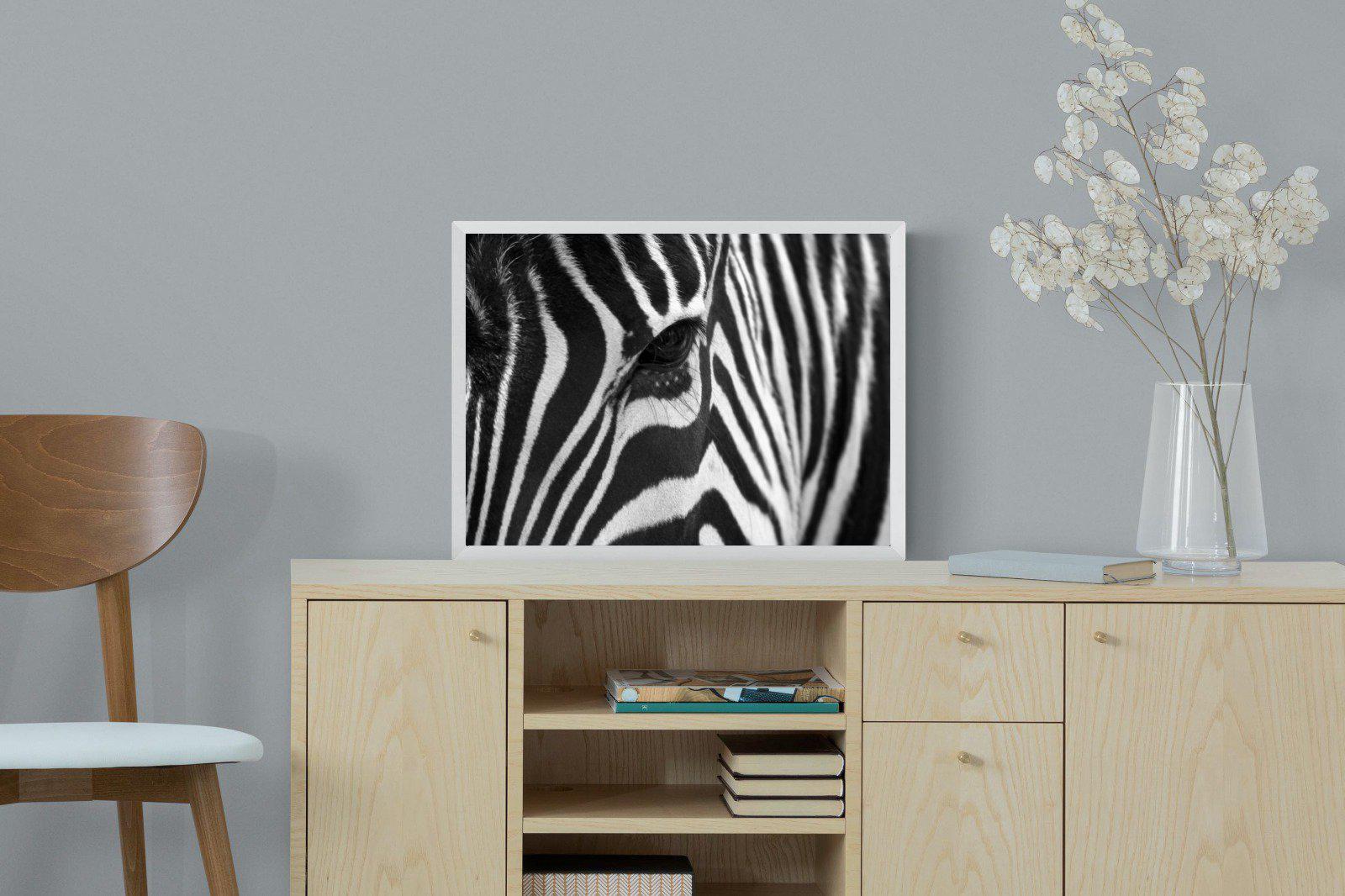 Zebra Eye-Wall_Art-60 x 45cm-Mounted Canvas-White-Pixalot