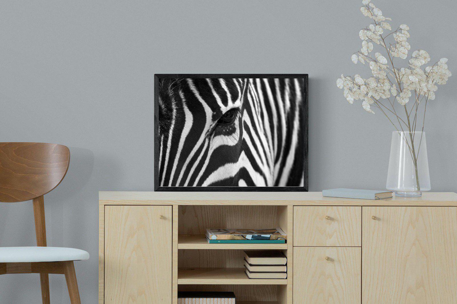 Zebra Eye-Wall_Art-60 x 45cm-Mounted Canvas-Black-Pixalot