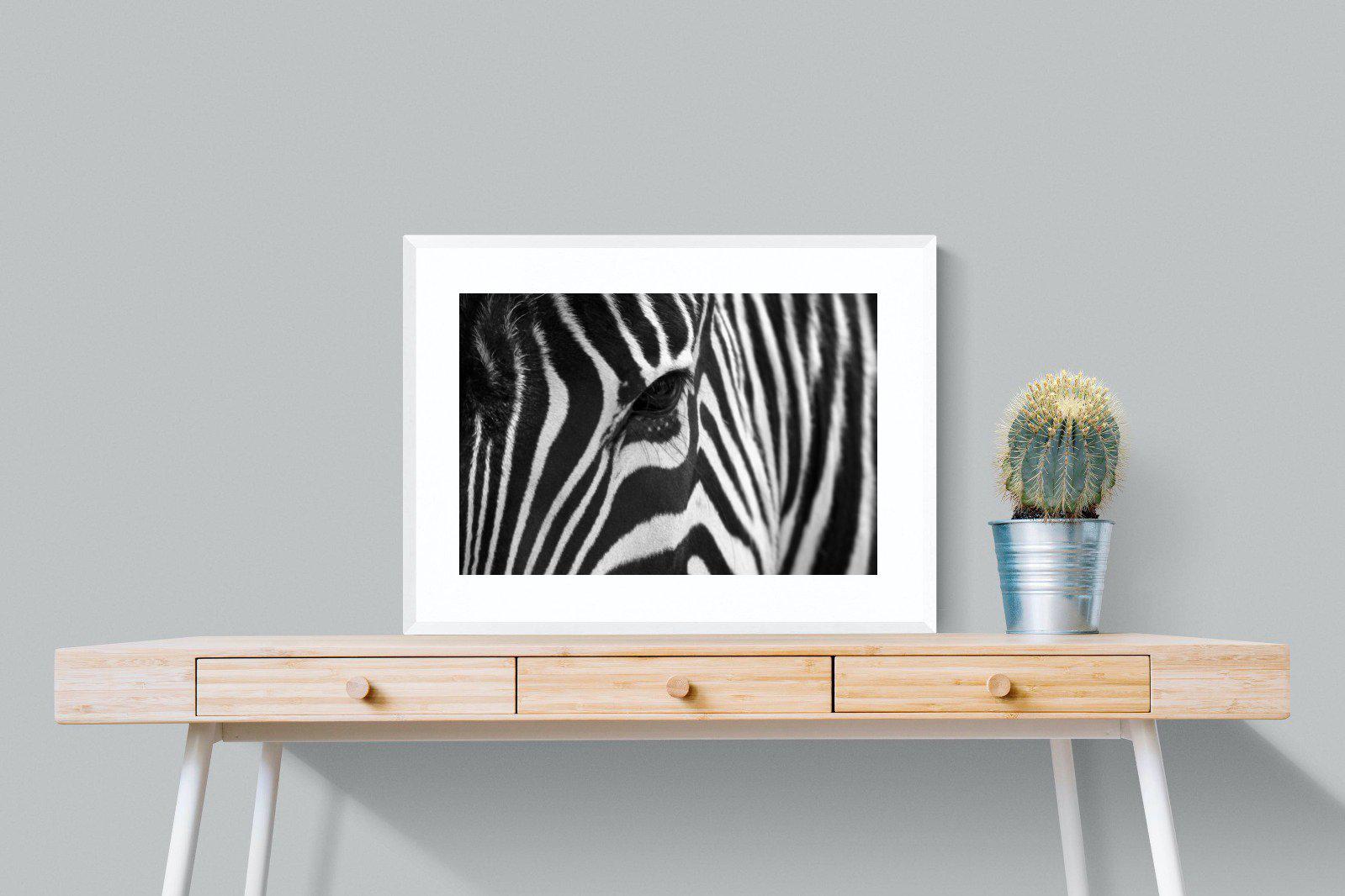 Zebra Eye-Wall_Art-80 x 60cm-Framed Print-White-Pixalot