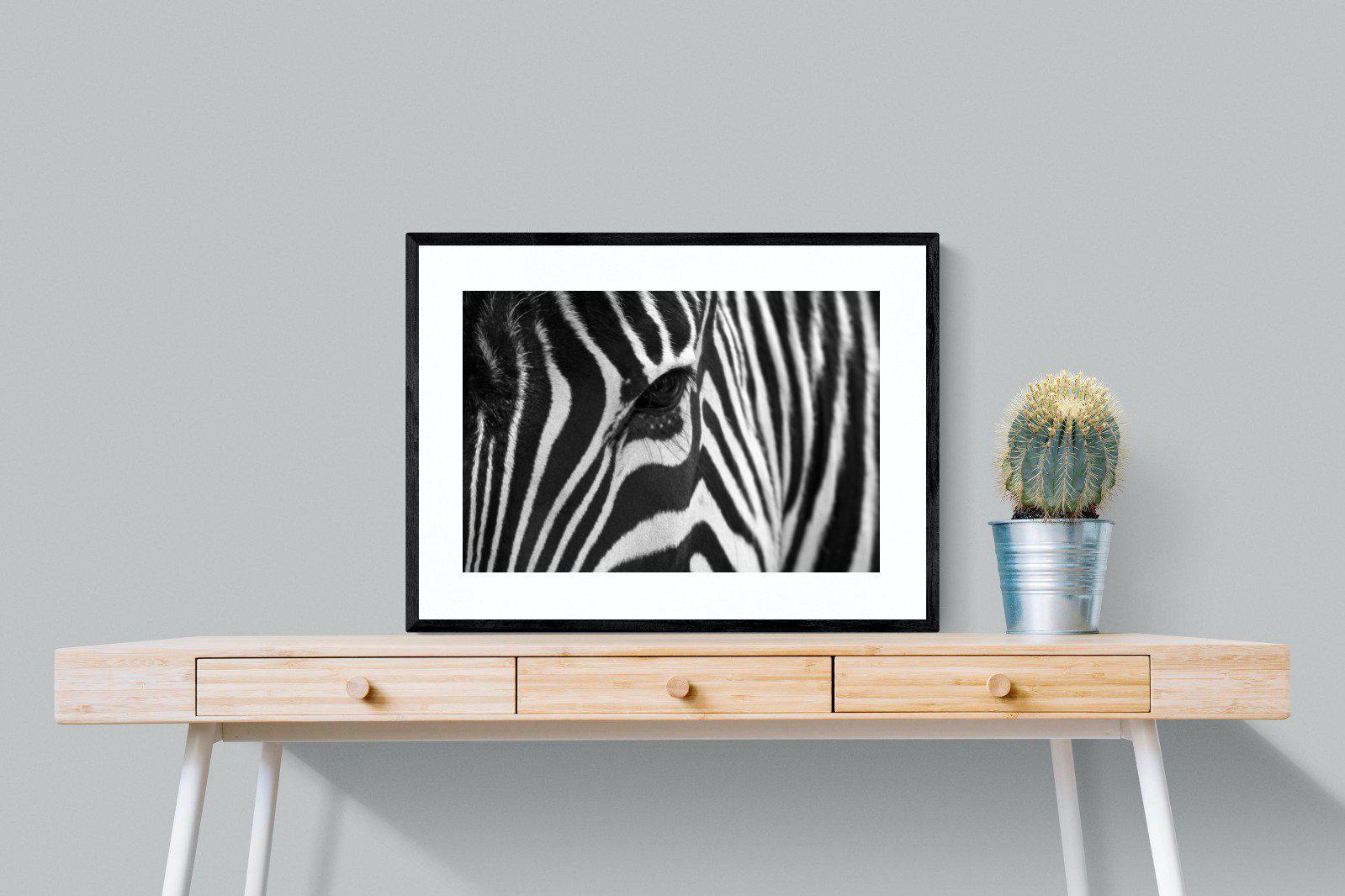 Zebra Eye-Wall_Art-80 x 60cm-Framed Print-Black-Pixalot