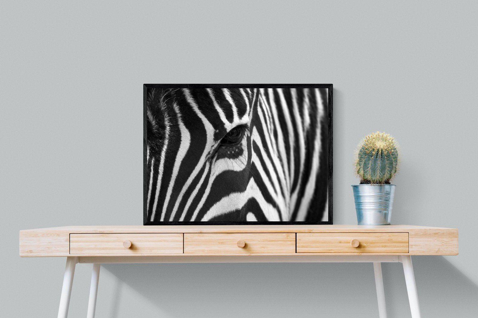 Zebra Eye-Wall_Art-80 x 60cm-Mounted Canvas-Black-Pixalot