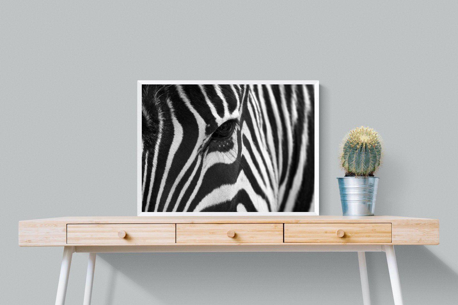 Zebra Eye-Wall_Art-80 x 60cm-Mounted Canvas-White-Pixalot