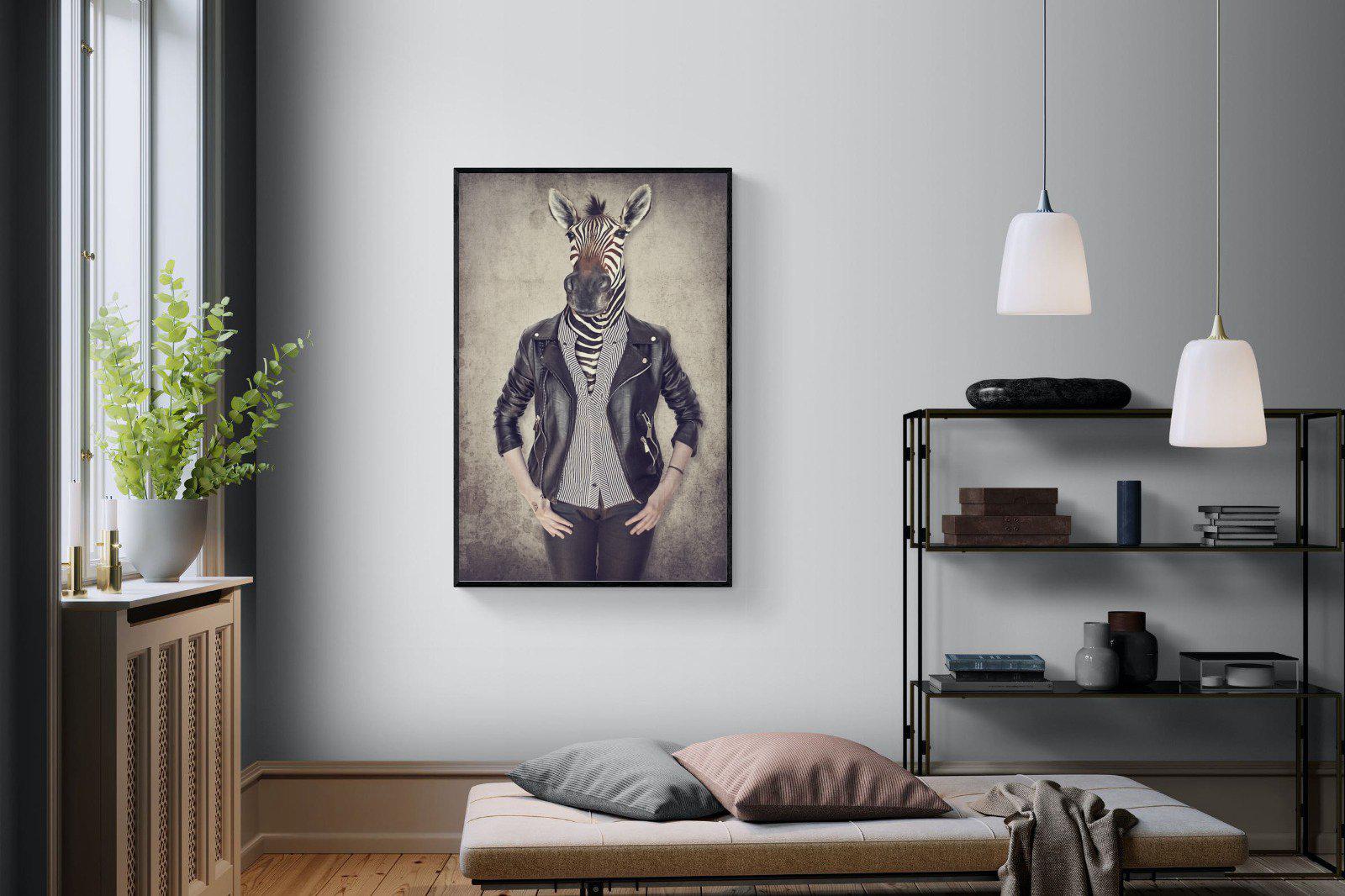 Zebra Head-Wall_Art-100 x 150cm-Mounted Canvas-Black-Pixalot