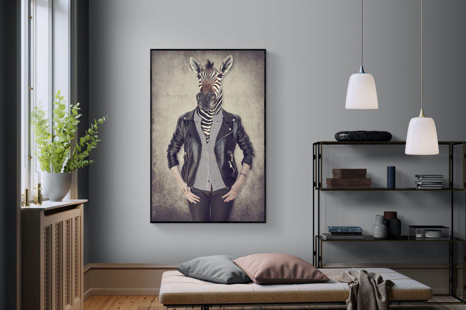 Zebra Head-Wall_Art-120 x 180cm-Mounted Canvas-Black-Pixalot