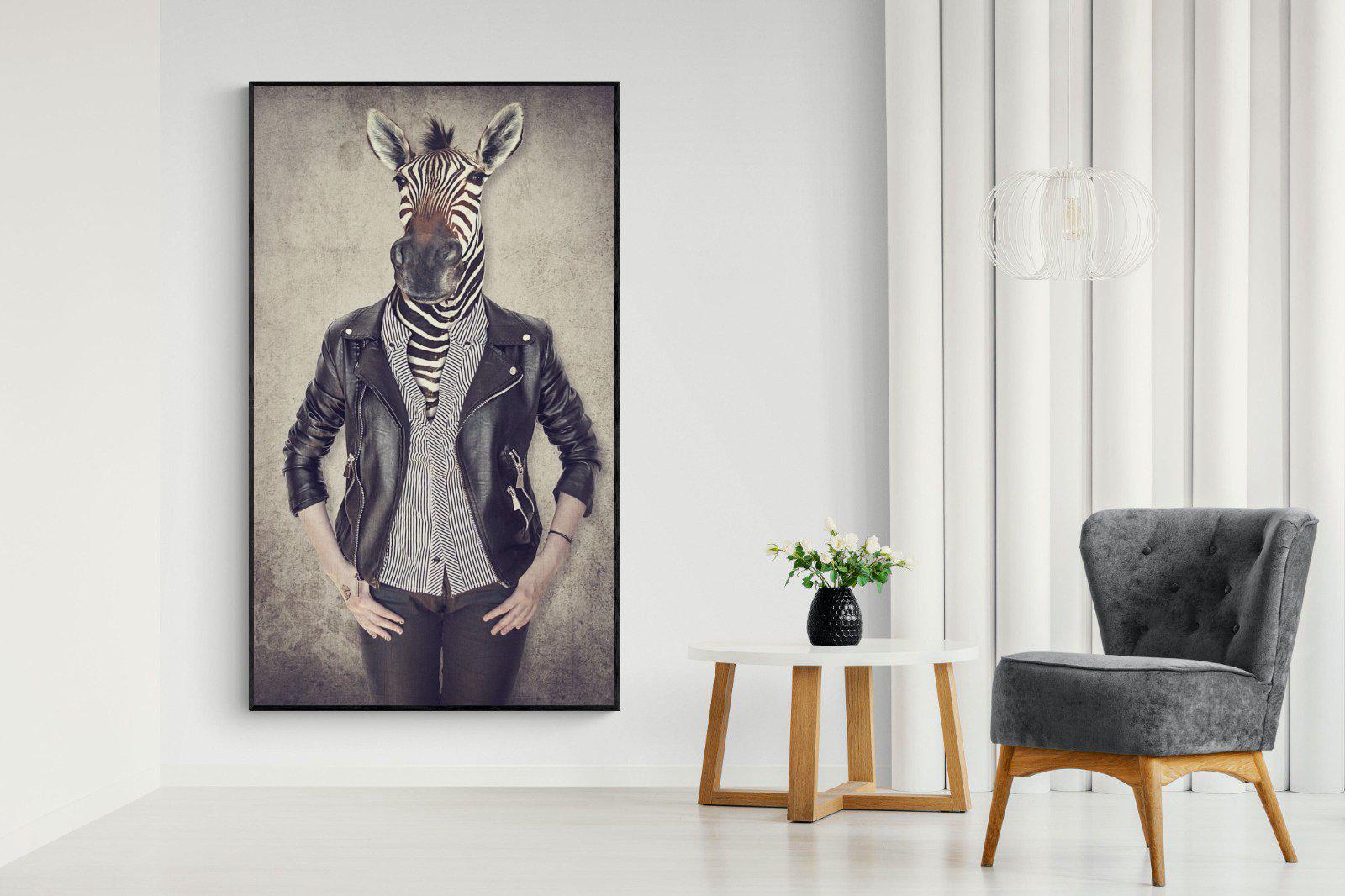 Zebra Head-Wall_Art-130 x 220cm-Mounted Canvas-Black-Pixalot