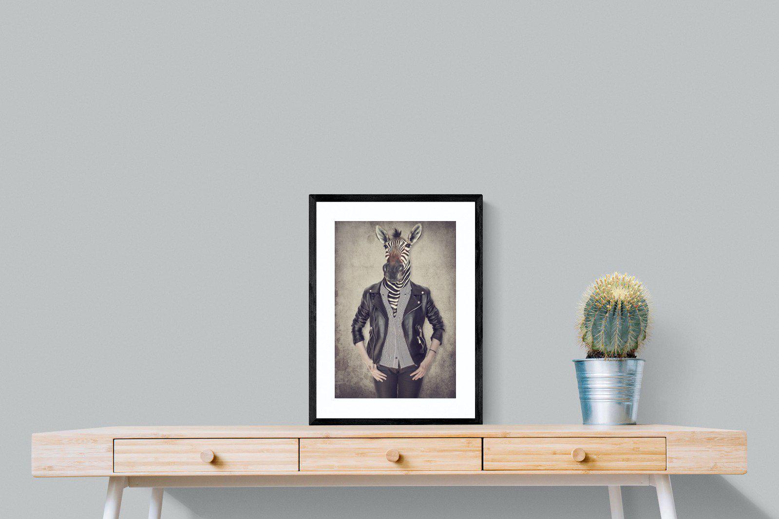 Zebra Head-Wall_Art-45 x 60cm-Framed Print-Black-Pixalot