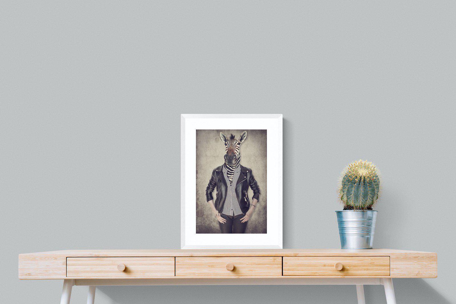 Zebra Head-Wall_Art-45 x 60cm-Framed Print-White-Pixalot