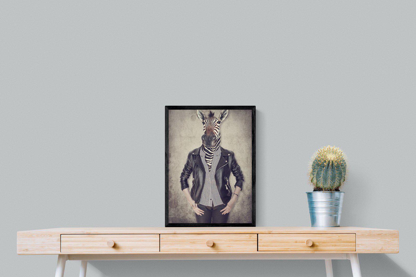 Zebra Head-Wall_Art-45 x 60cm-Mounted Canvas-Black-Pixalot