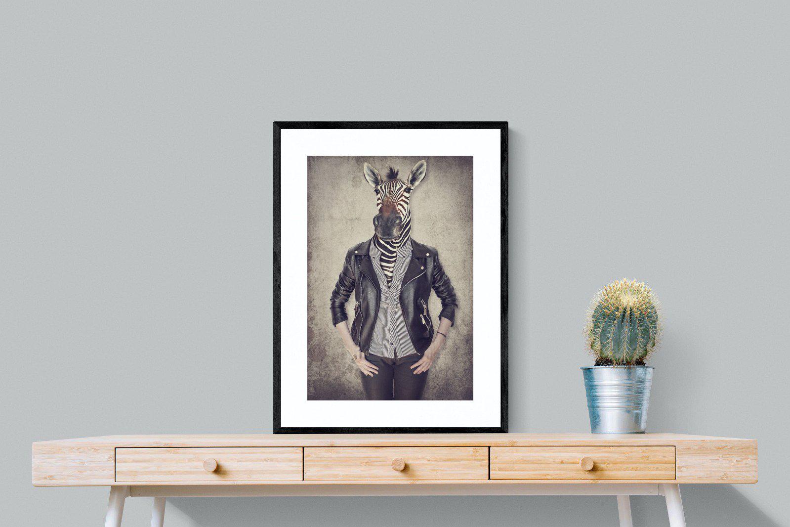 Zebra Head-Wall_Art-60 x 80cm-Framed Print-Black-Pixalot