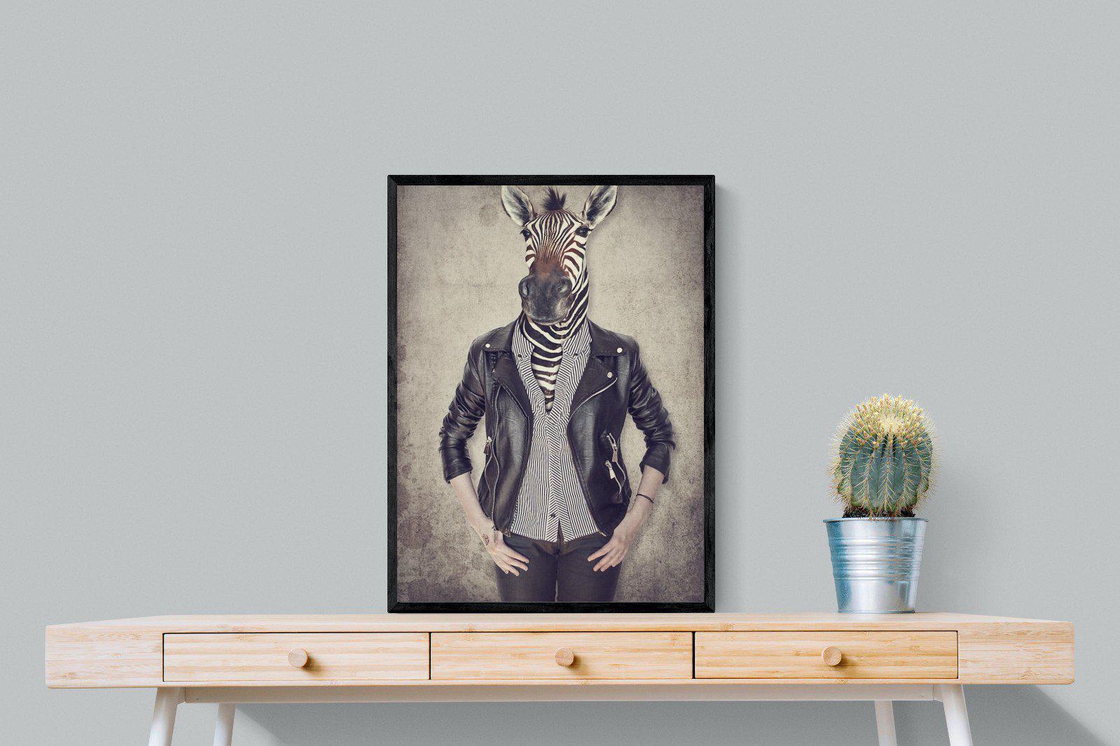 Zebra Head-Wall_Art-60 x 80cm-Mounted Canvas-Black-Pixalot