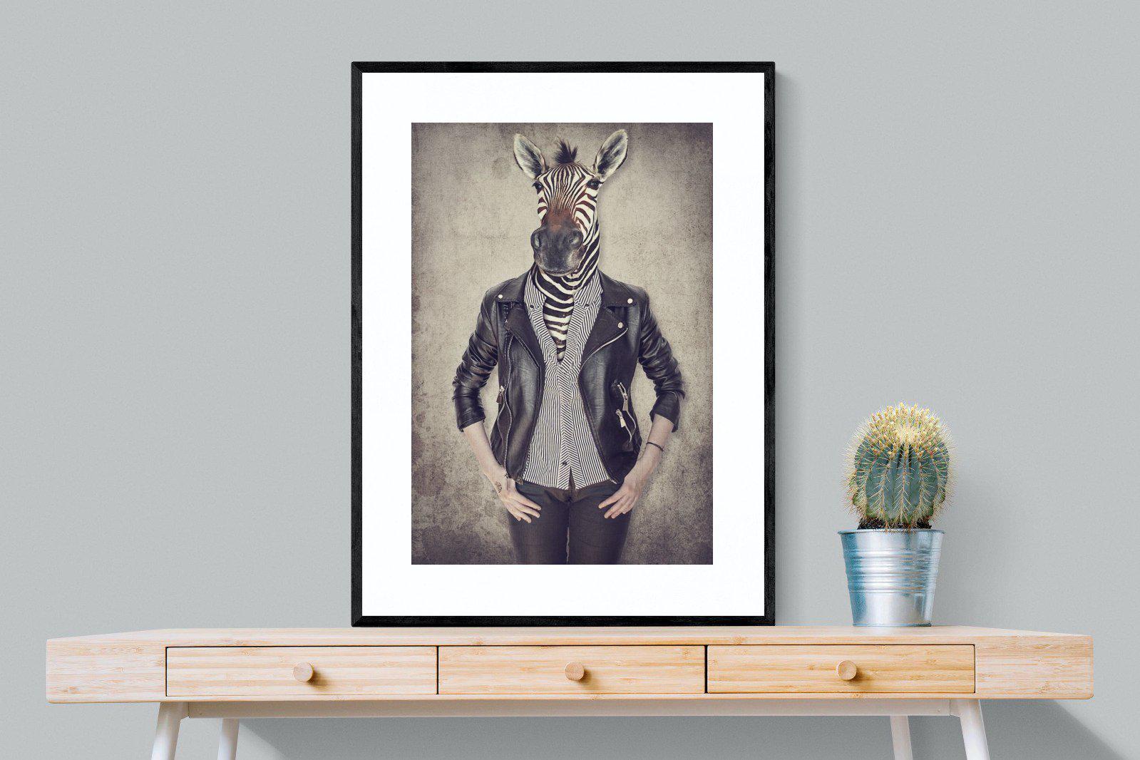 Zebra Head-Wall_Art-75 x 100cm-Framed Print-Black-Pixalot