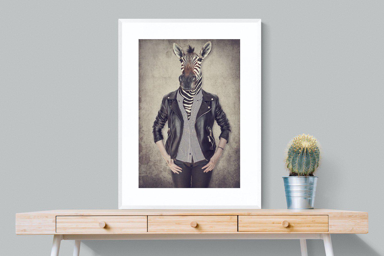 Zebra Head-Wall_Art-75 x 100cm-Framed Print-White-Pixalot