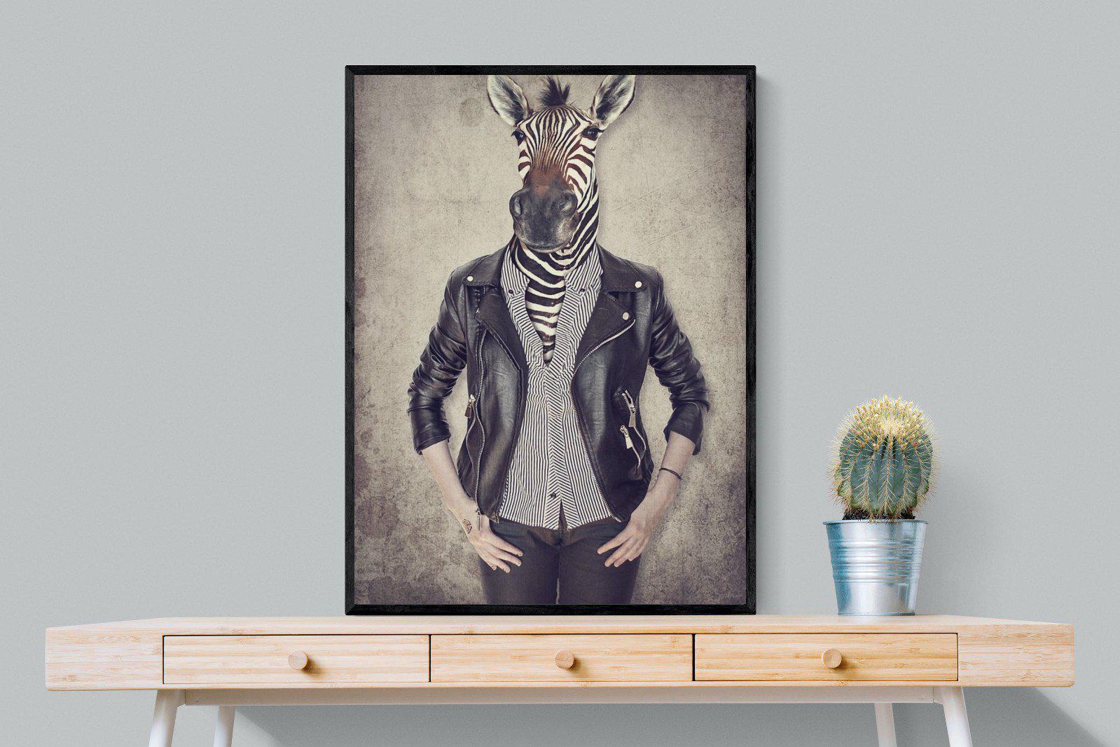 Zebra Head-Wall_Art-75 x 100cm-Mounted Canvas-Black-Pixalot