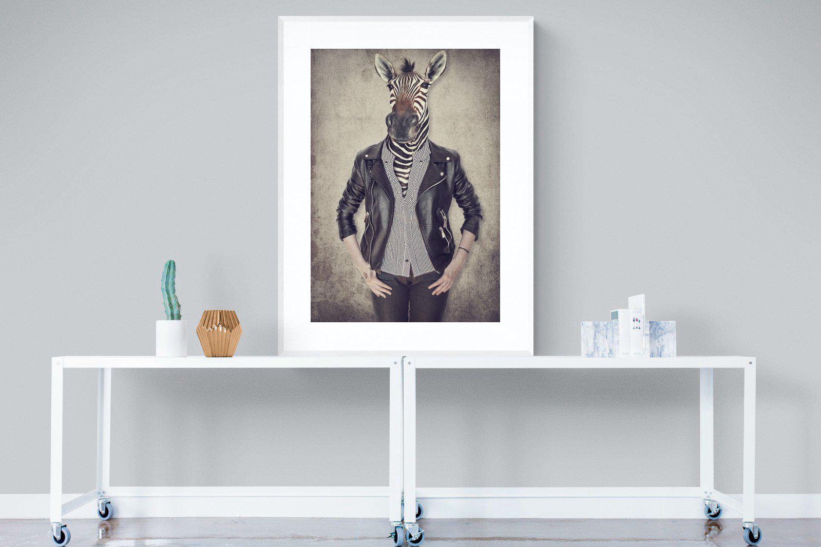 Zebra Head-Wall_Art-90 x 120cm-Framed Print-White-Pixalot
