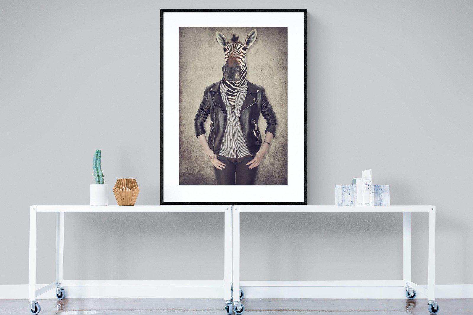 Zebra Head-Wall_Art-90 x 120cm-Framed Print-Black-Pixalot