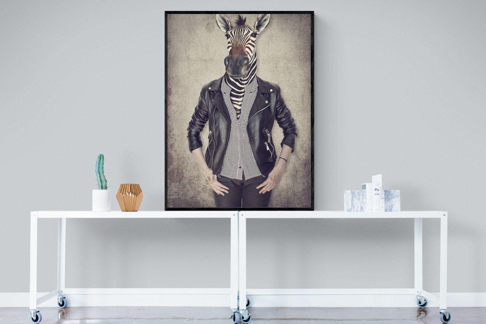Zebra Head-Wall_Art-90 x 120cm-Mounted Canvas-Black-Pixalot