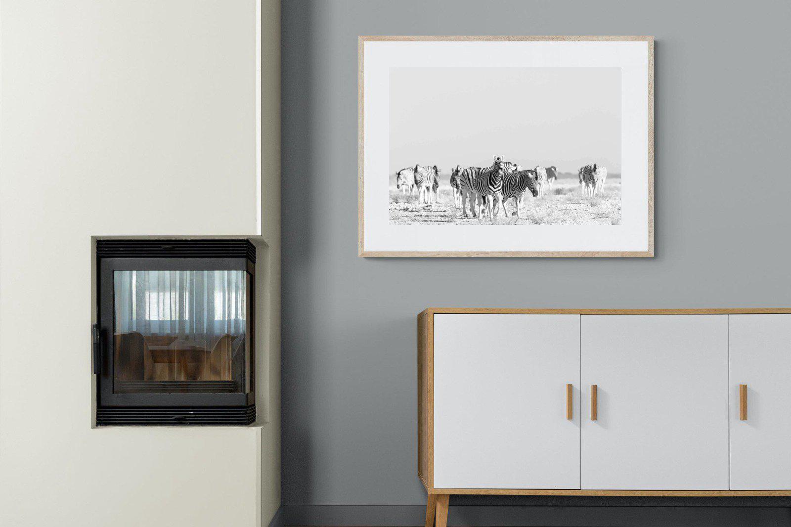 Zebra Herd-Wall_Art-100 x 75cm-Framed Print-Wood-Pixalot