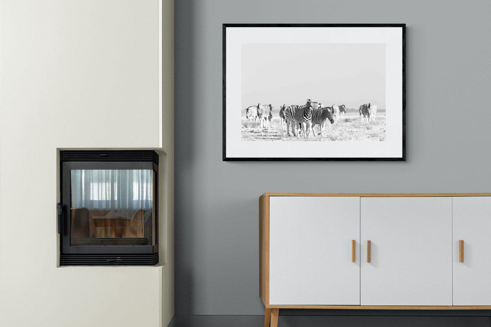 Zebra Herd-Wall_Art-100 x 75cm-Framed Print-Black-Pixalot