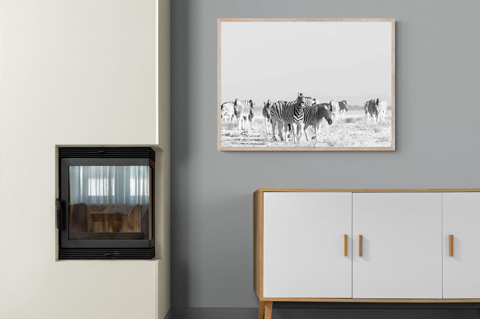 Zebra Herd-Wall_Art-100 x 75cm-Mounted Canvas-Wood-Pixalot