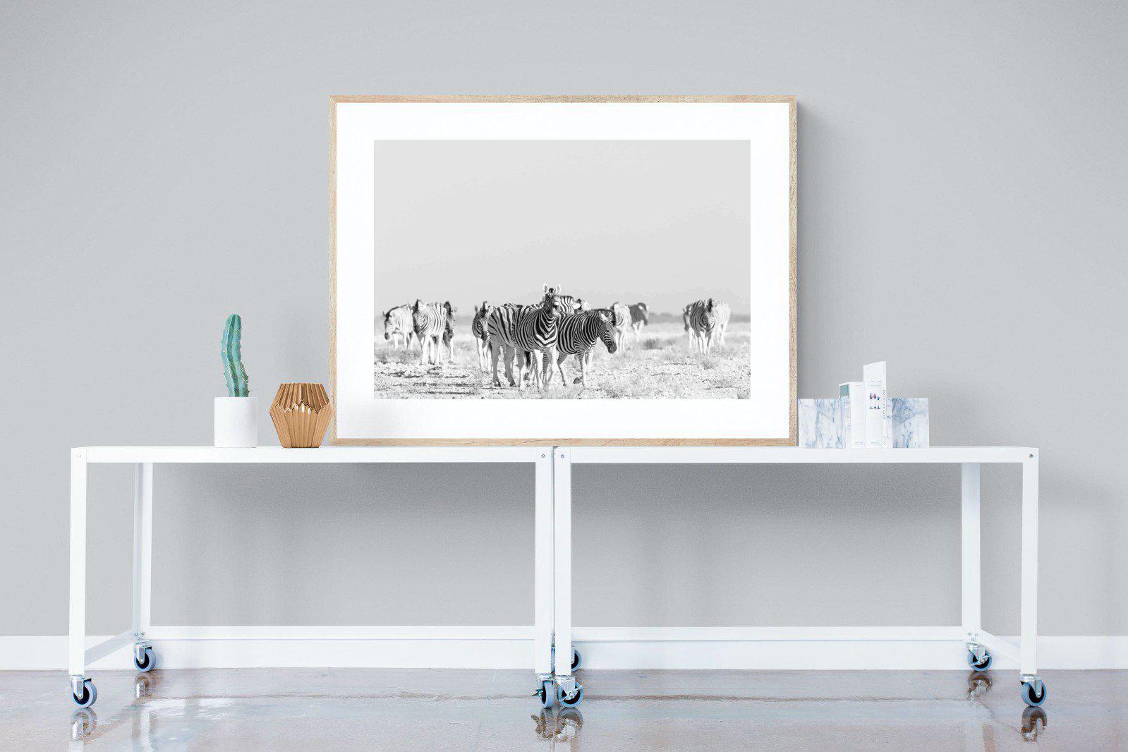Zebra Herd-Wall_Art-120 x 90cm-Framed Print-Wood-Pixalot