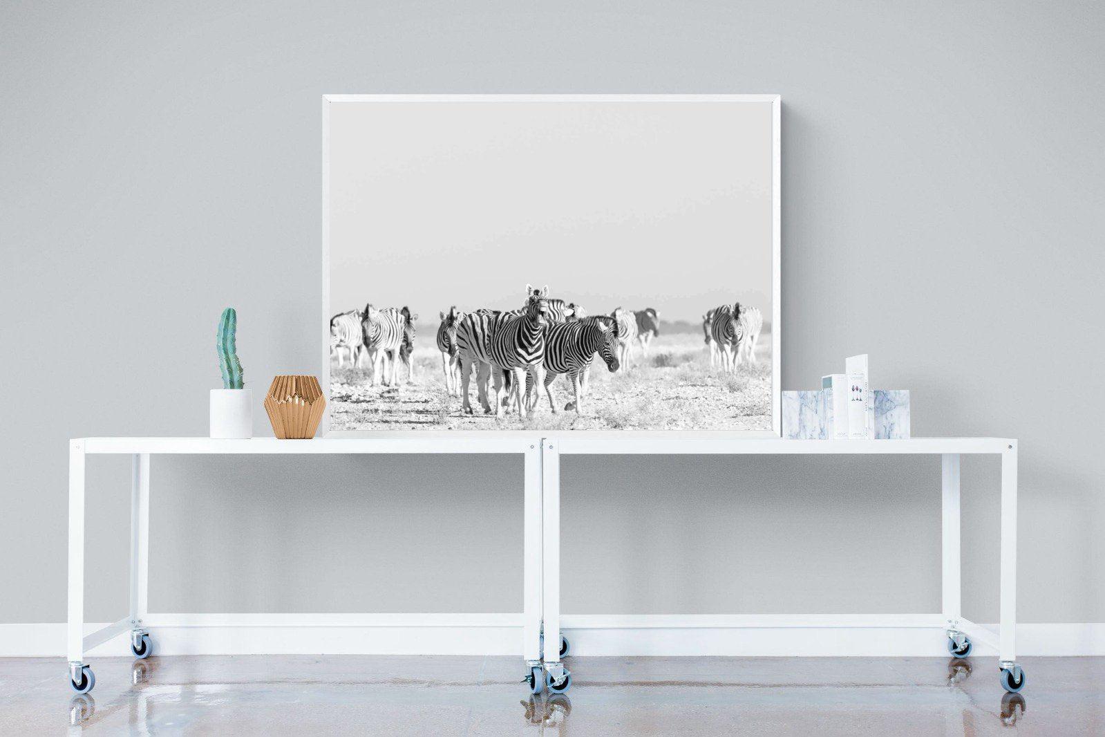 Zebra Herd-Wall_Art-120 x 90cm-Mounted Canvas-White-Pixalot