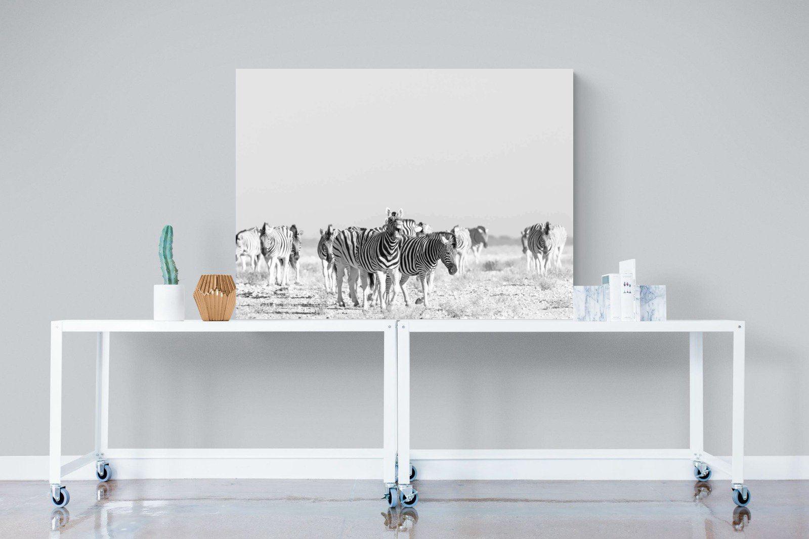 Zebra Herd-Wall_Art-120 x 90cm-Mounted Canvas-No Frame-Pixalot