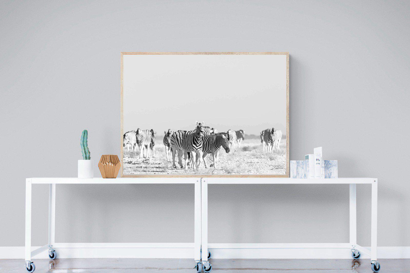 Zebra Herd-Wall_Art-120 x 90cm-Mounted Canvas-Wood-Pixalot