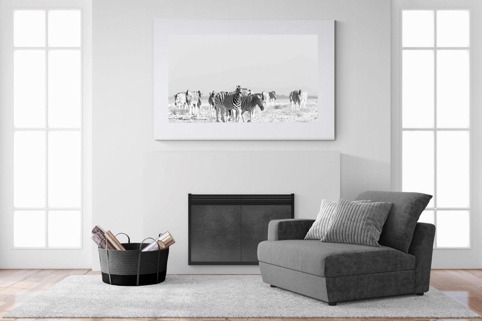 Zebra Herd-Wall_Art-150 x 100cm-Framed Print-White-Pixalot
