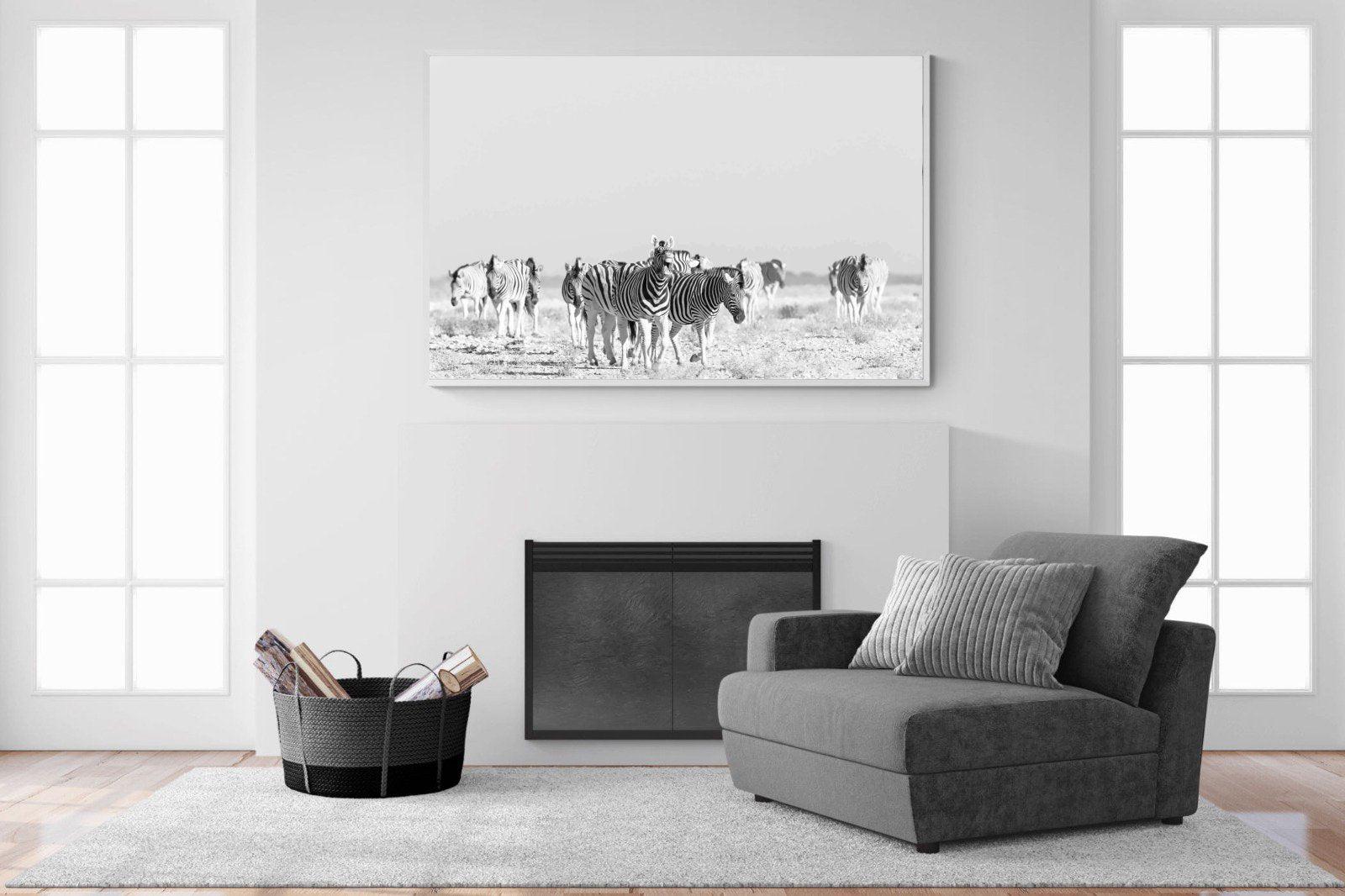 Zebra Herd-Wall_Art-150 x 100cm-Mounted Canvas-White-Pixalot