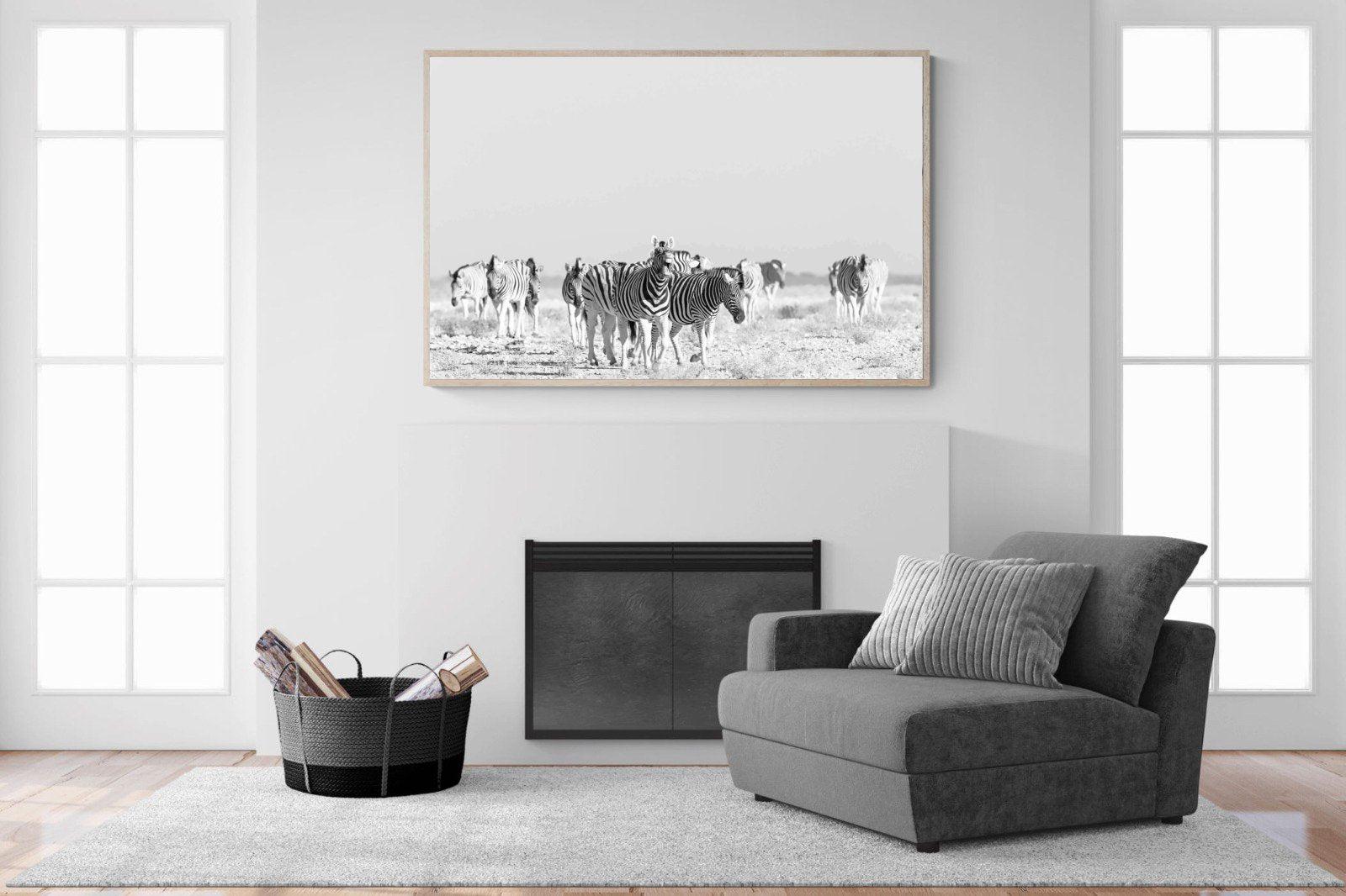 Zebra Herd-Wall_Art-150 x 100cm-Mounted Canvas-Wood-Pixalot