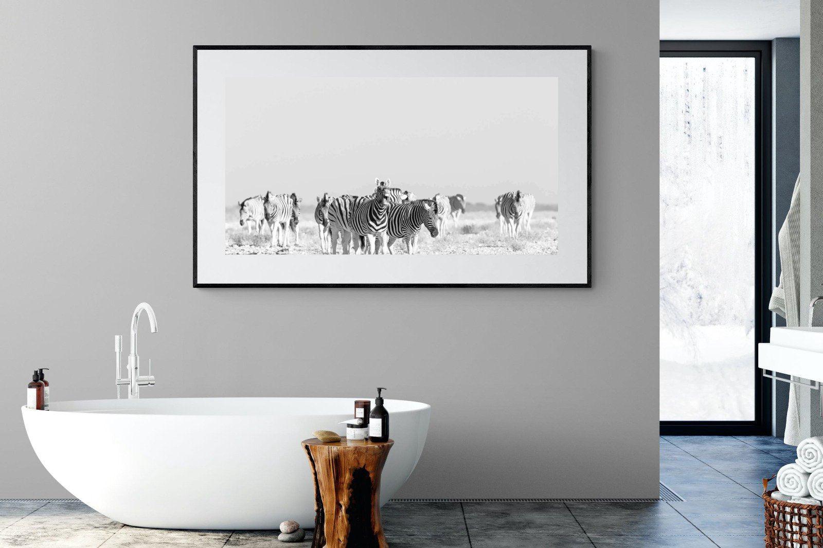 Zebra Herd-Wall_Art-180 x 110cm-Framed Print-Black-Pixalot