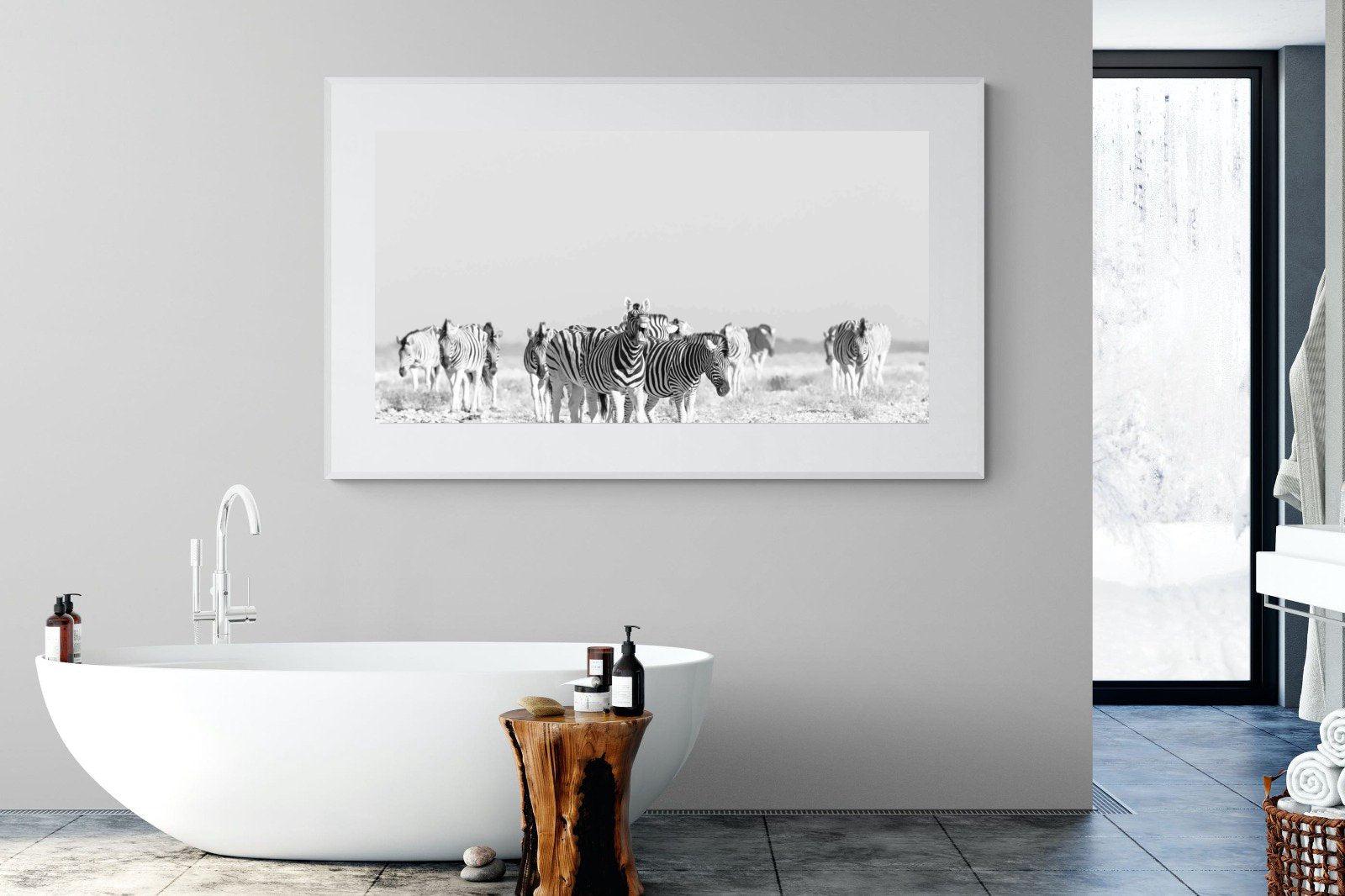 Zebra Herd-Wall_Art-180 x 110cm-Framed Print-White-Pixalot