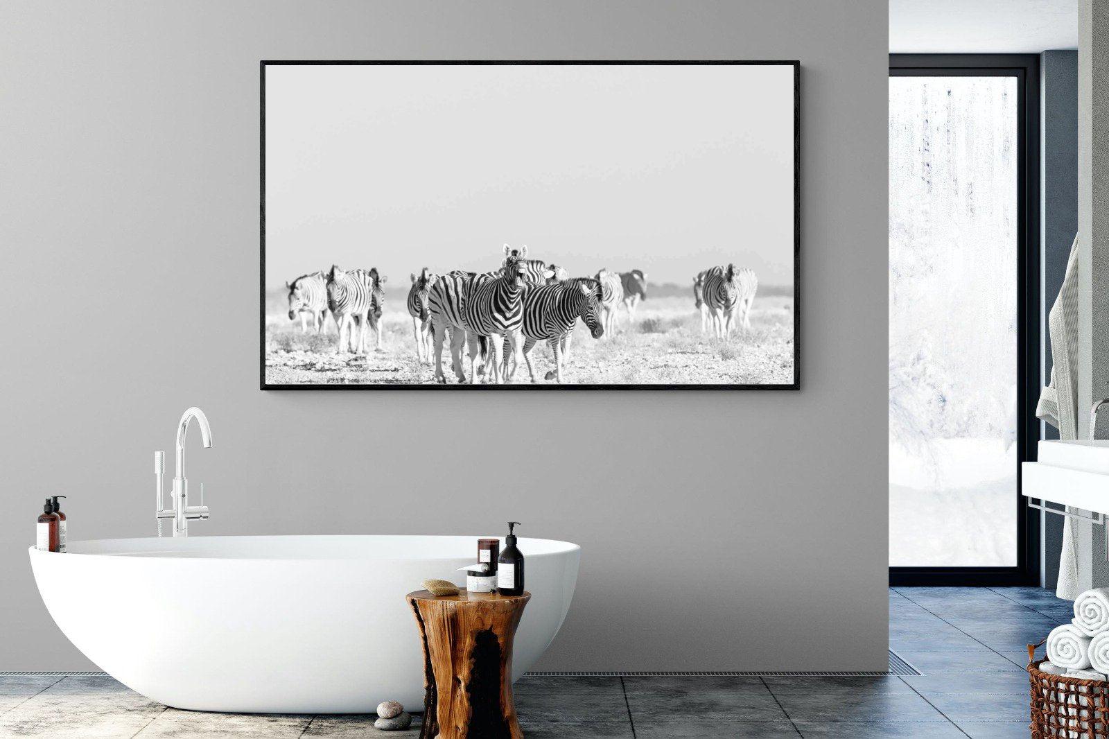 Zebra Herd-Wall_Art-180 x 110cm-Mounted Canvas-Black-Pixalot