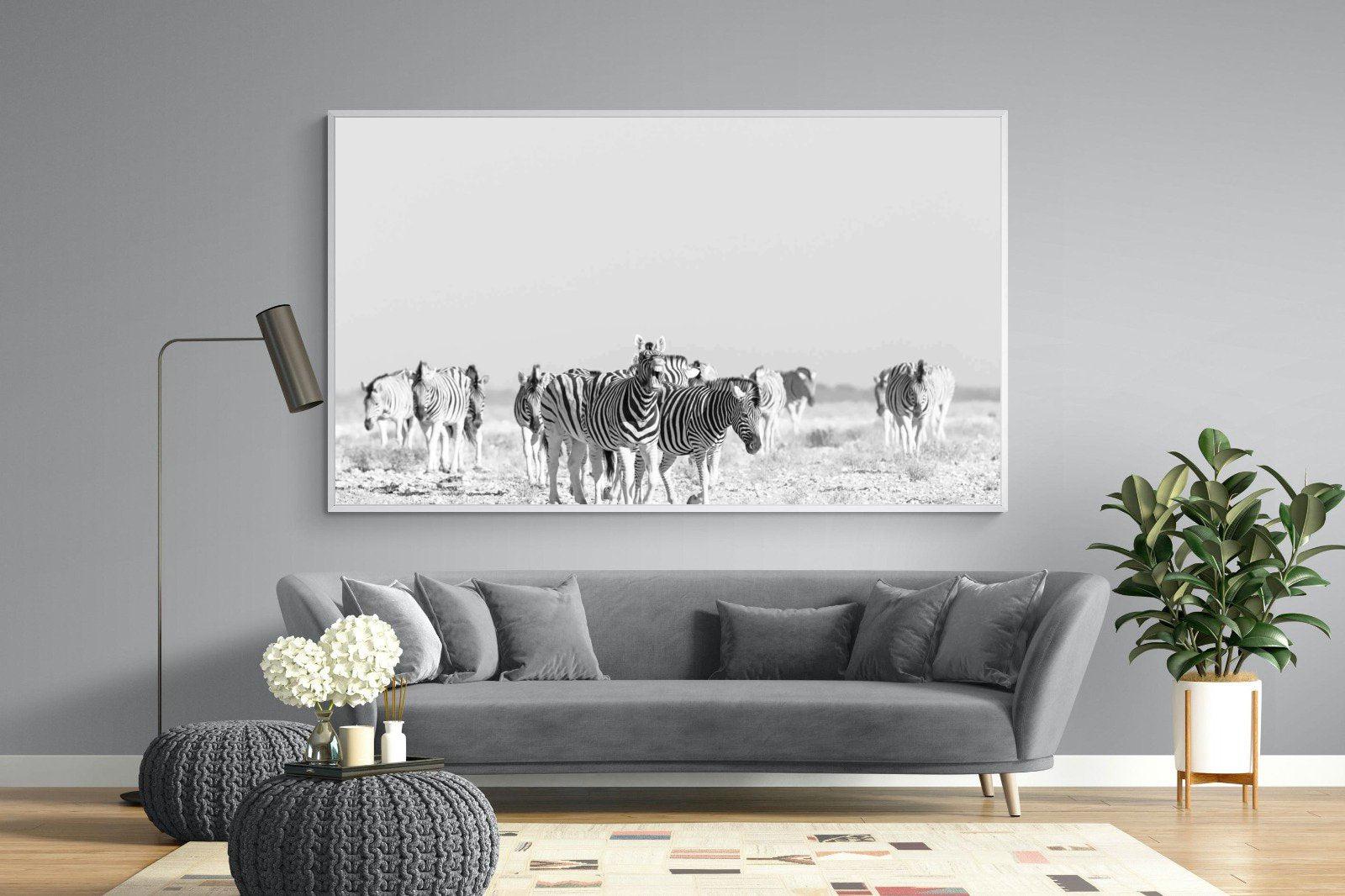 Zebra Herd-Wall_Art-220 x 130cm-Mounted Canvas-White-Pixalot
