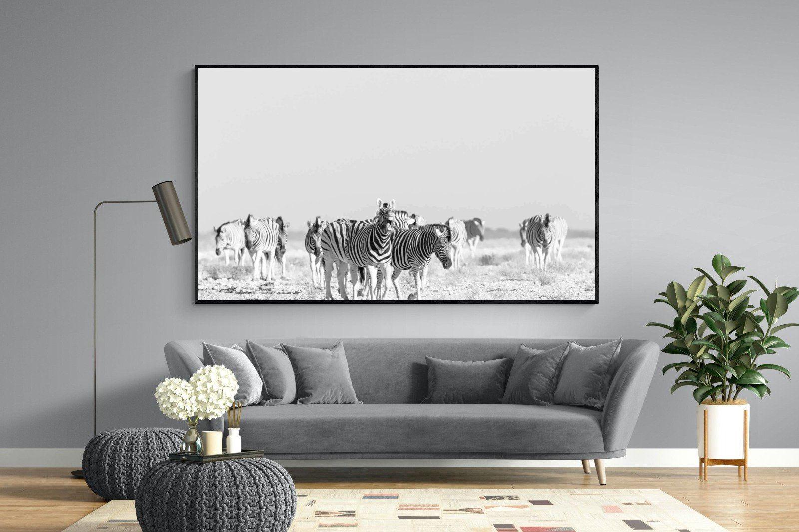 Zebra Herd-Wall_Art-220 x 130cm-Mounted Canvas-Black-Pixalot