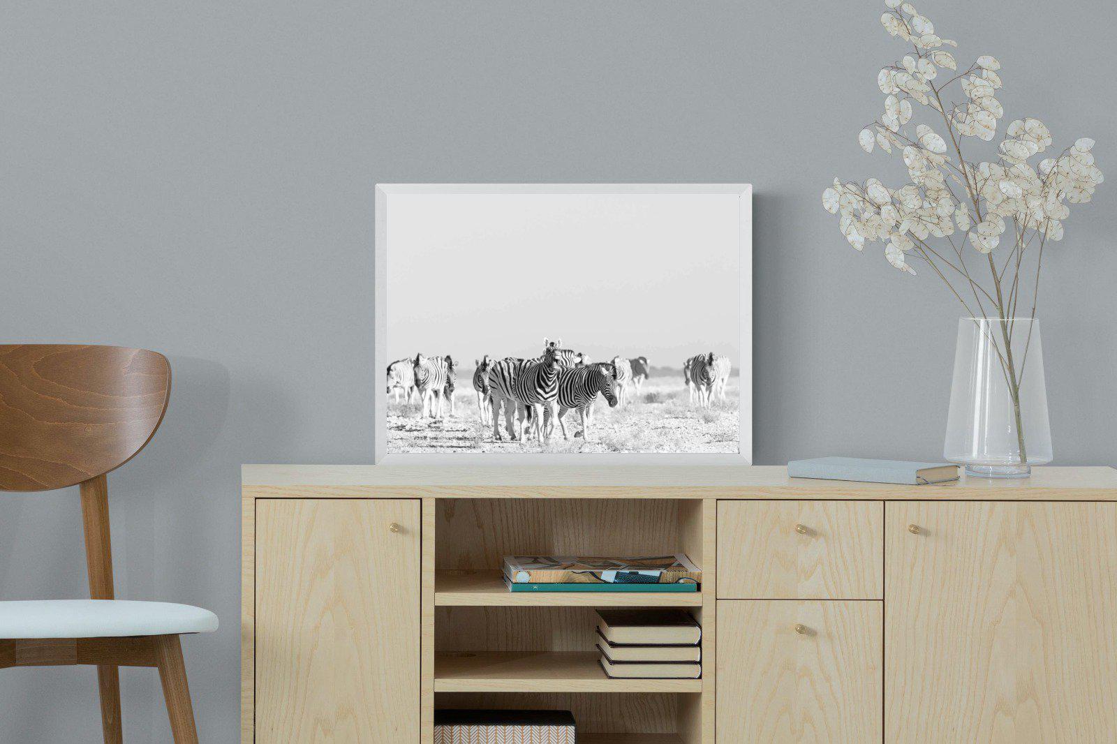 Zebra Herd-Wall_Art-60 x 45cm-Mounted Canvas-White-Pixalot