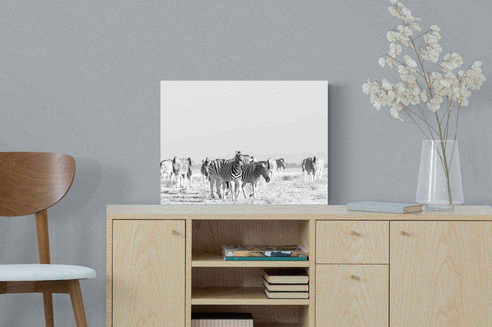 Zebra Herd-Wall_Art-60 x 45cm-Mounted Canvas-No Frame-Pixalot