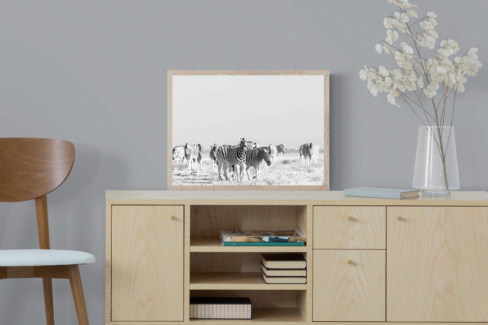 Zebra Herd-Wall_Art-60 x 45cm-Mounted Canvas-Wood-Pixalot
