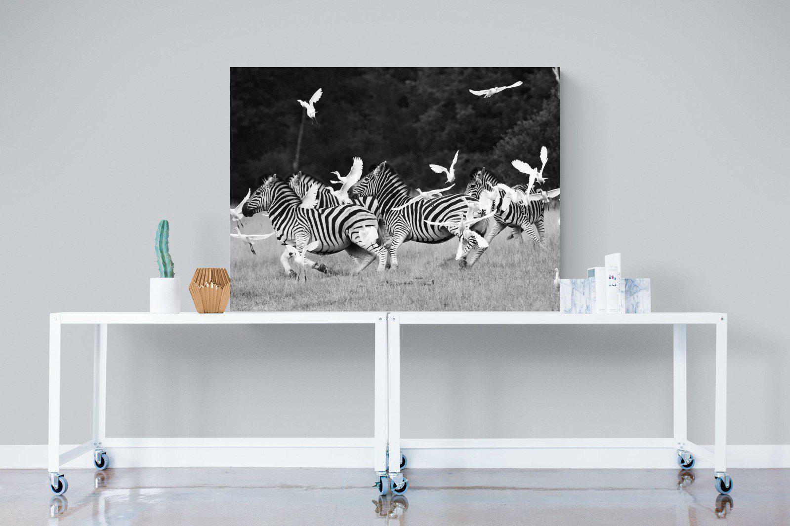 Zebra & Herons-Wall_Art-120 x 90cm-Mounted Canvas-No Frame-Pixalot