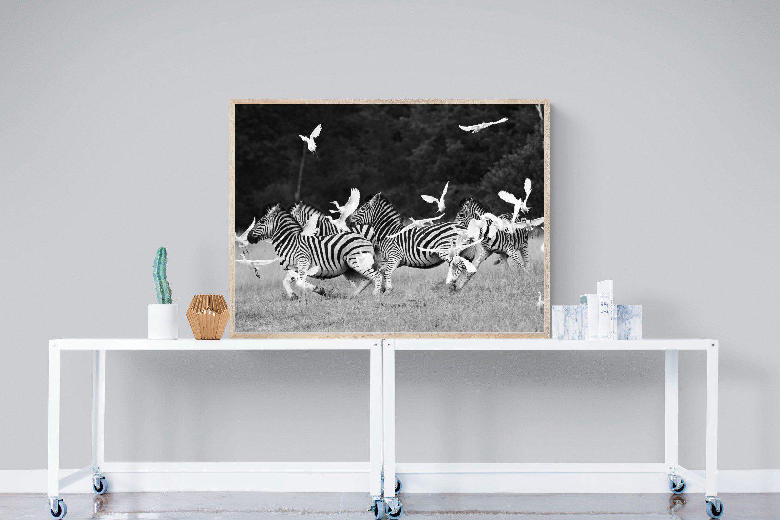 Zebra & Herons-Wall_Art-120 x 90cm-Mounted Canvas-Wood-Pixalot
